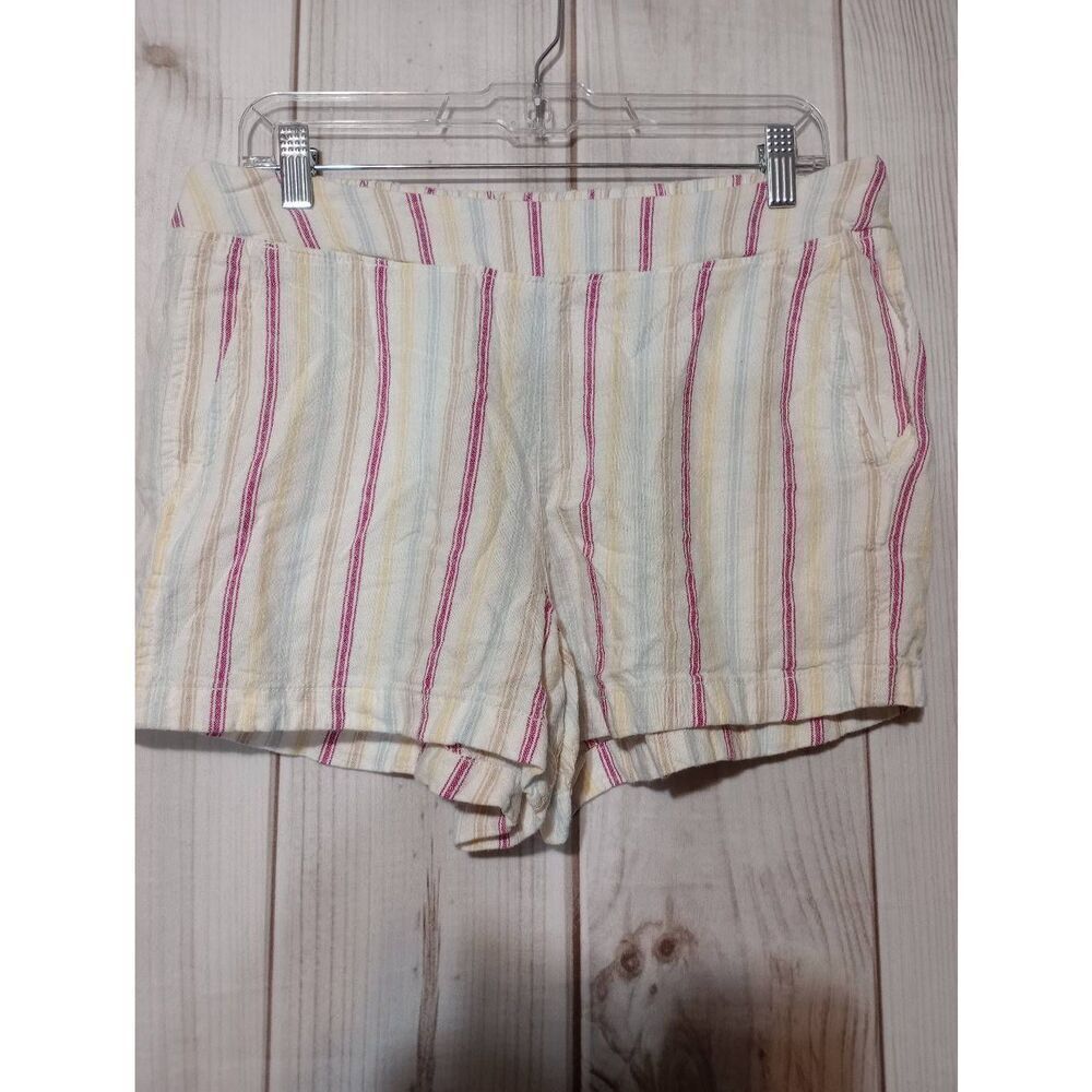 GAP Women's Striped Linen Rayon‎ Blend Shorts Size L Elastic Waist Casual